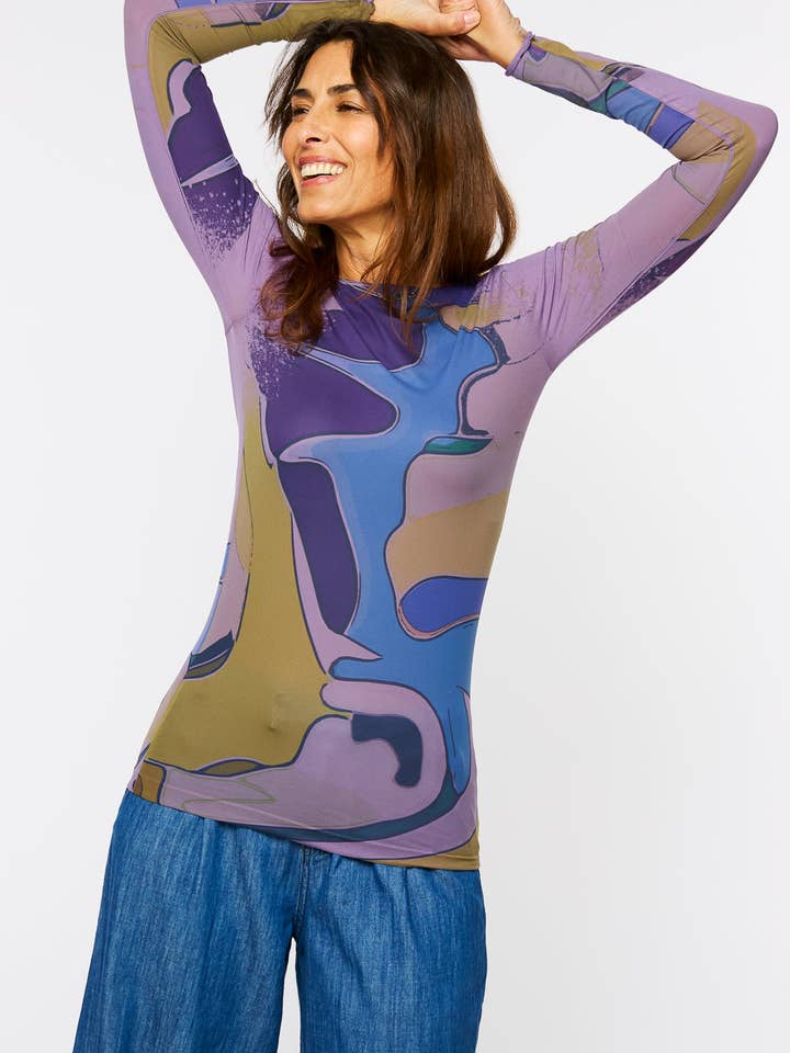AMB Designs - Wholesale Knit Top - Women's - Aqua Waves Raw Edge Second Skin Top