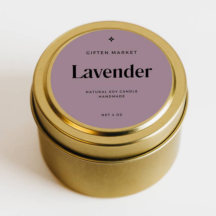 Lavender Soy Candle - 4oz Gold Travel Tin - US Made Spa Gift for wholesale by Giften Market