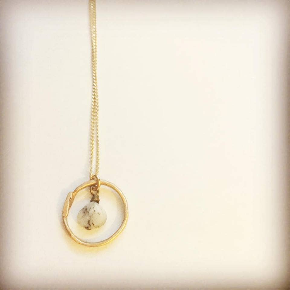 Zahavah Jewelry - Wholesale Pendant/Charm Necklace - White Jasper Drop Circle Necklace0