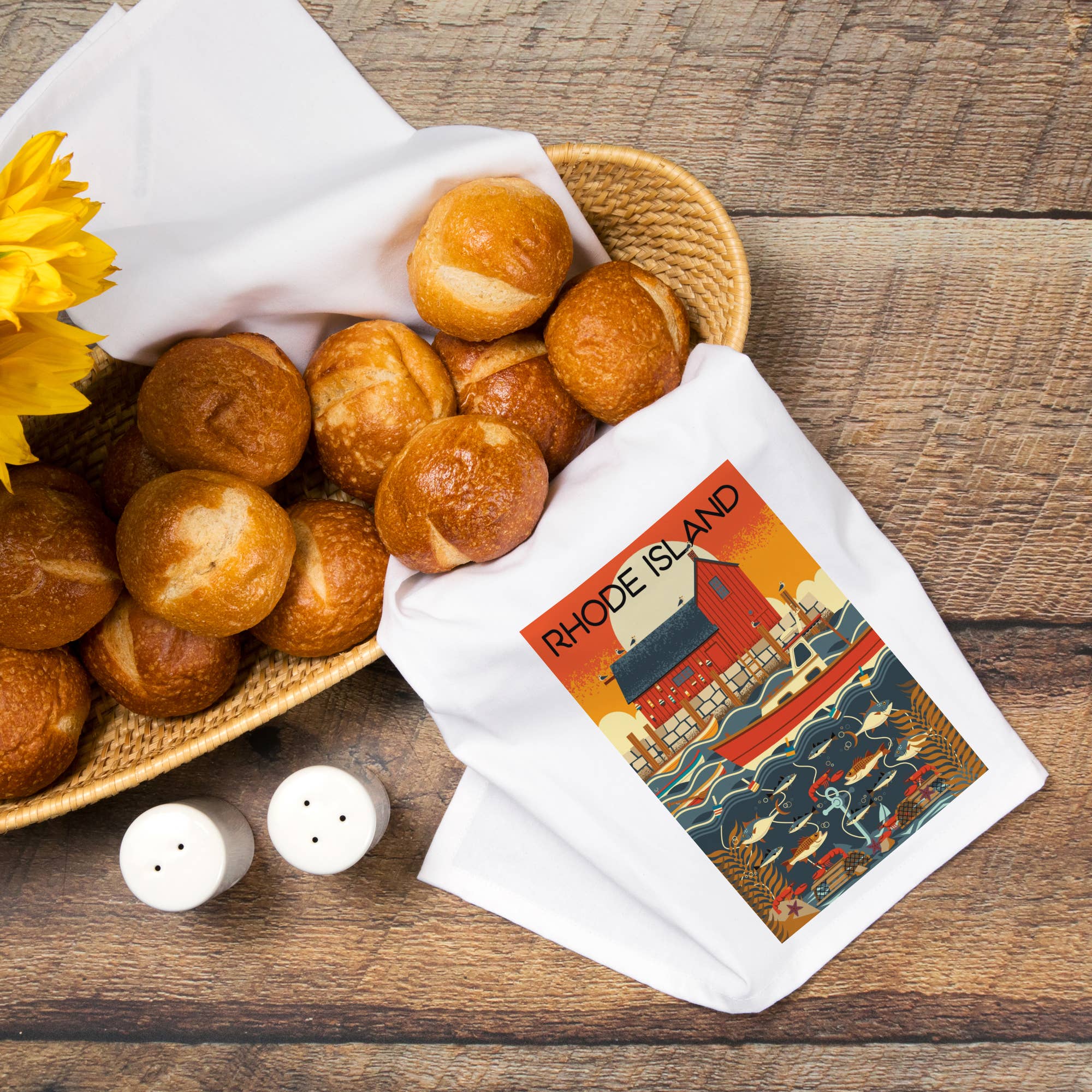 Lantern Press - Vendita all'ingrosso Strofinacci - ASCIUGAMANO DA TÈ BIOLOGICO Rhode Island, geometrico nautico7