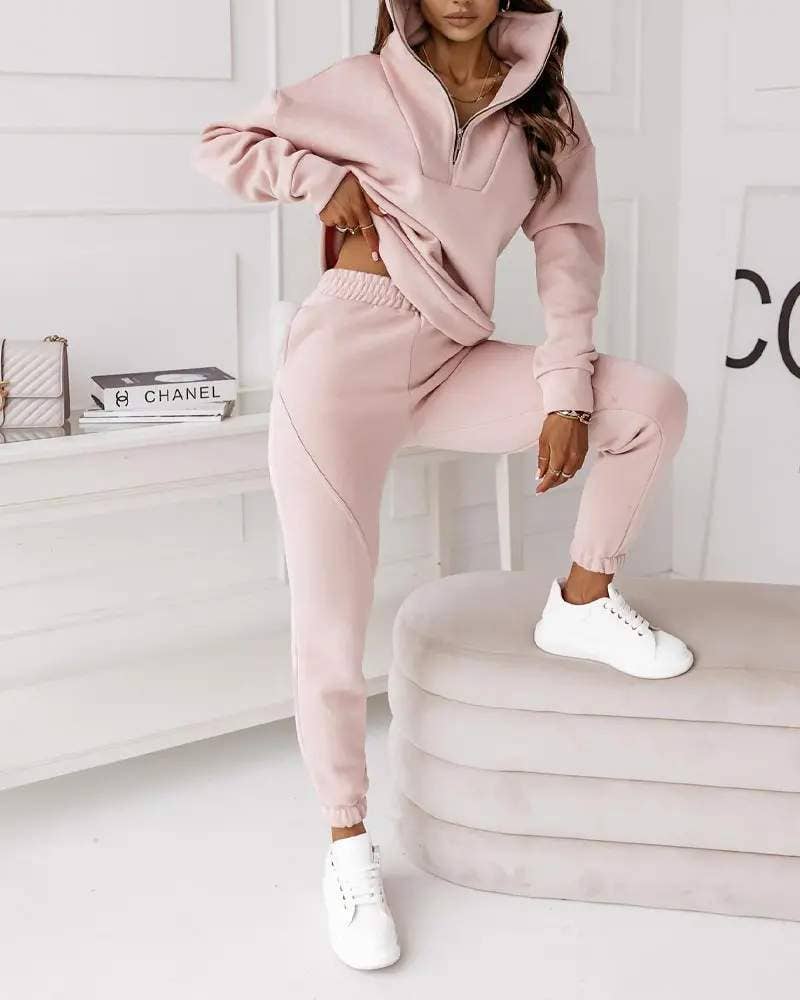 Queen Fashion - Wholesale Top & Skirt Set - Women's - Chic Half-Zip Lounge Set for Everyday Boutique Styling
3