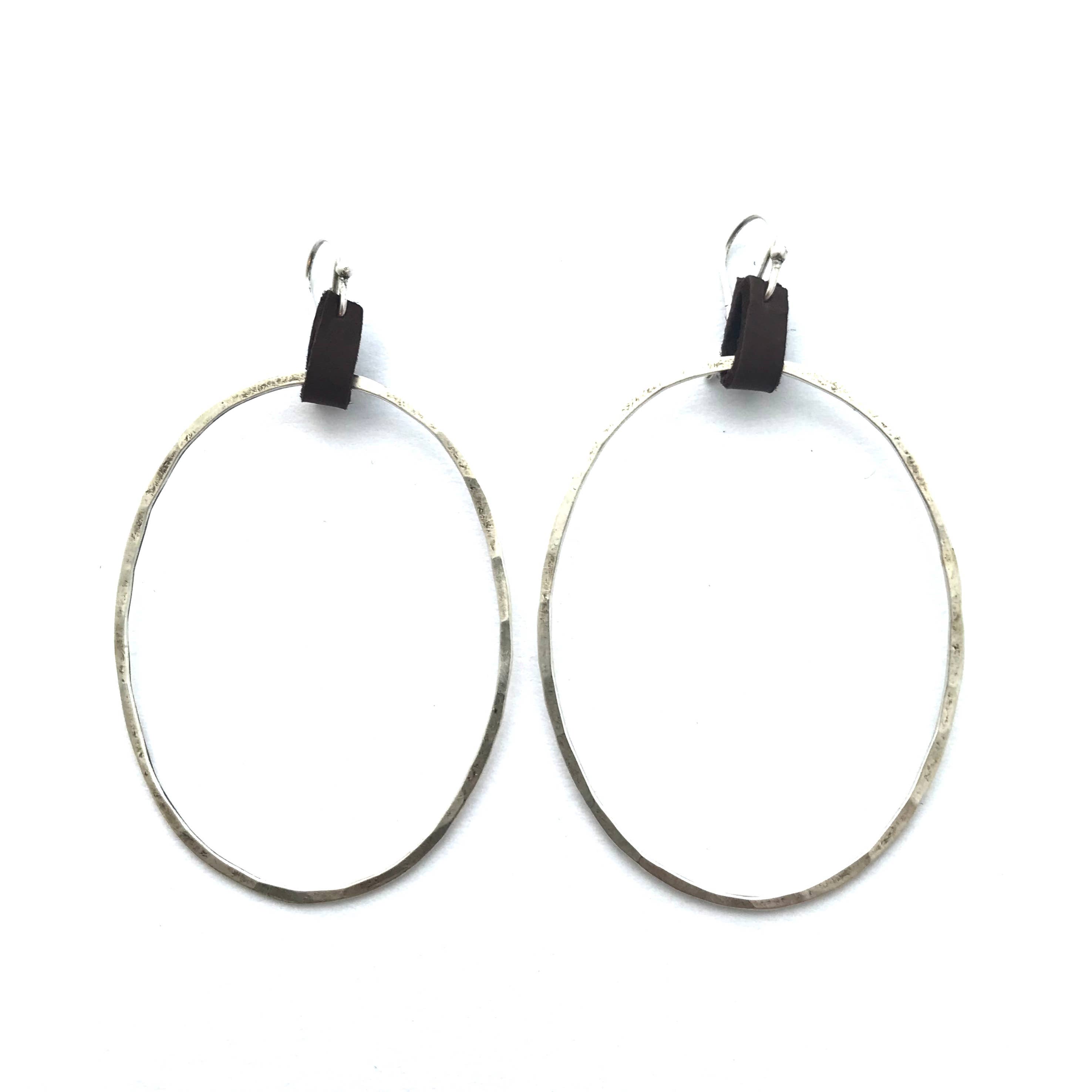 CLP Jewelry - Wholesale Dangle Earrings - Oblong Hoop on Leather Tab Earrings Large