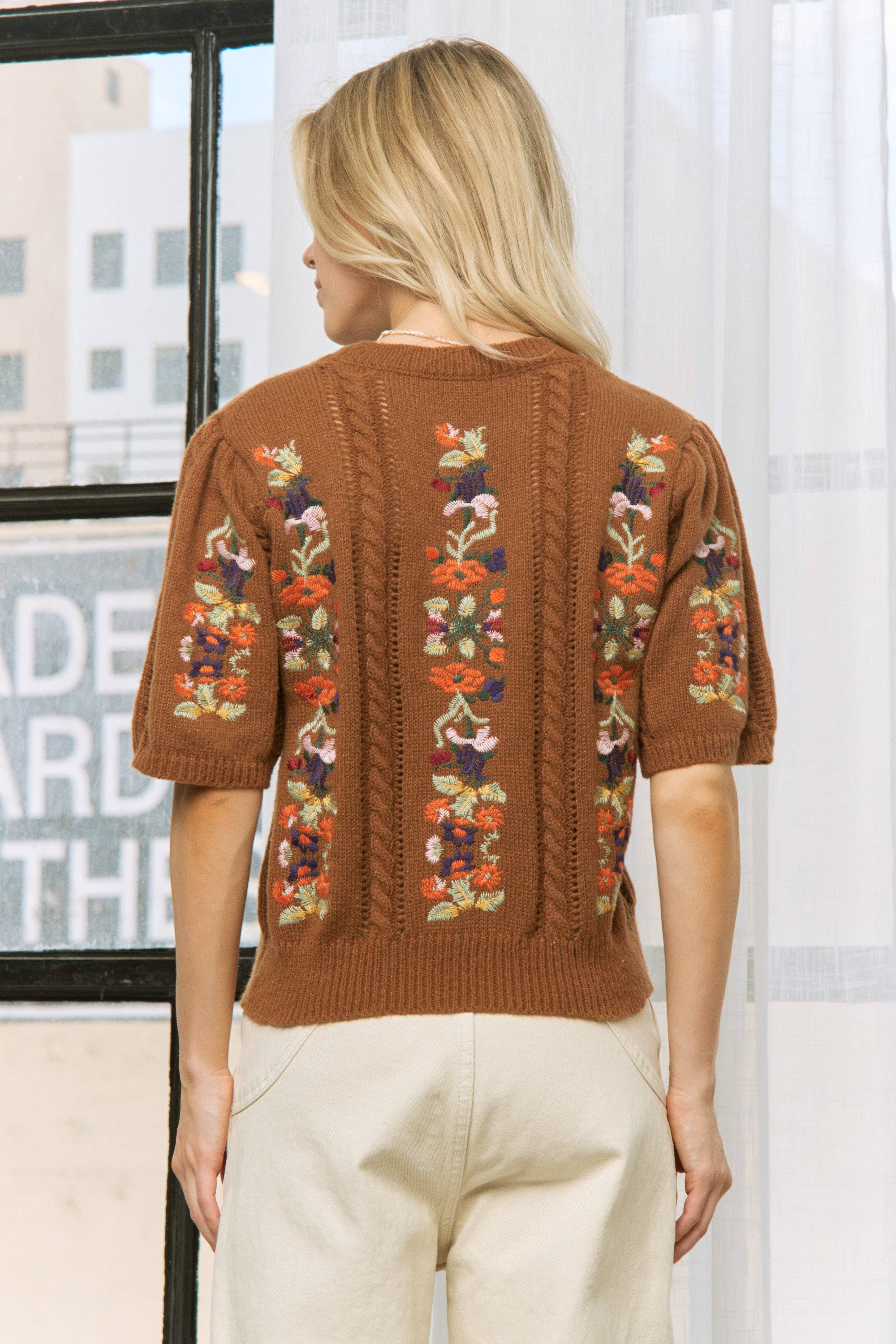 Sweet Generis - Wholesale Knit Sweater - Women's - CUTE FLORAL EMBROIDERY CASUAL PULLOVER SWEATER48