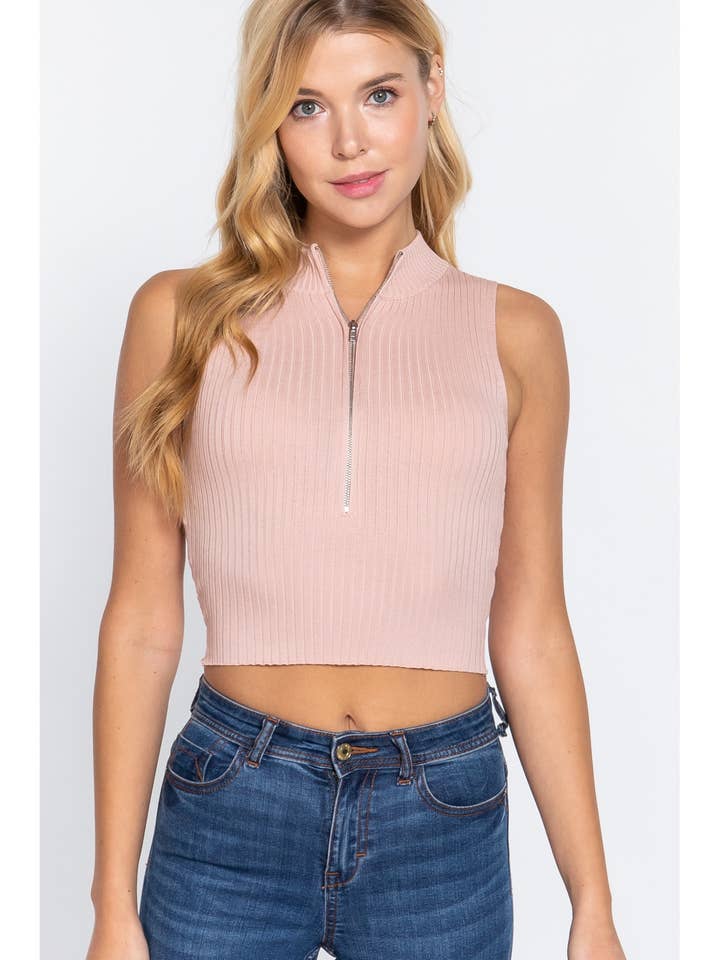 PULL CÔTELÉ SANS MANCHES AVEC FERMETURE ÉCLAIR pour la vente par Honey J