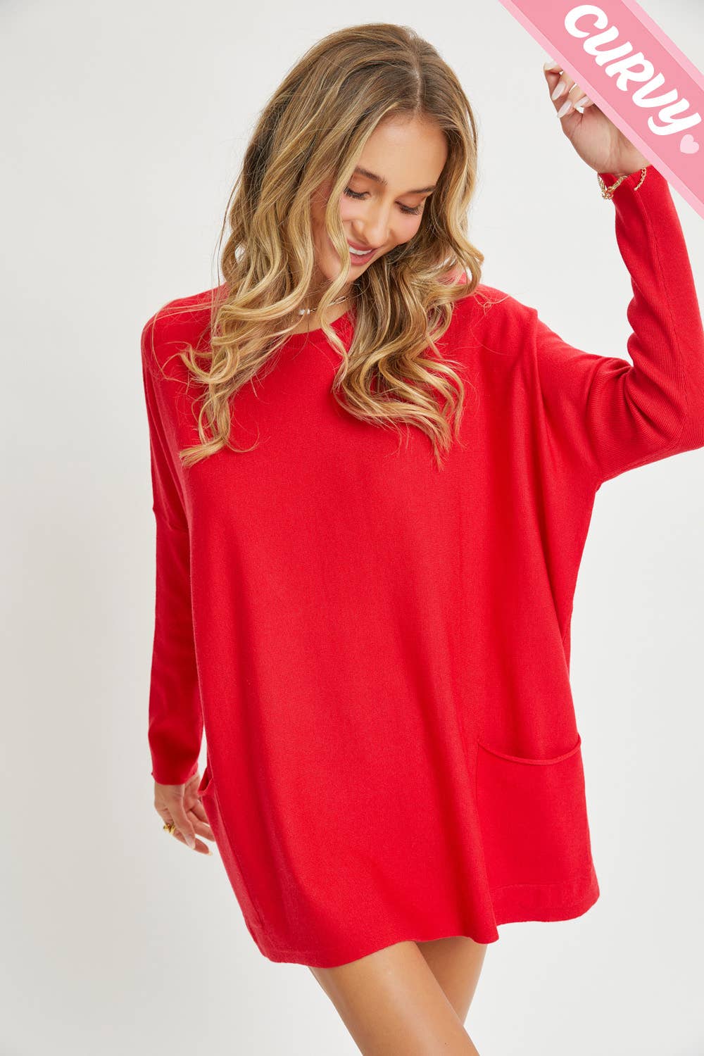 Sweet Lovely by Jen - Wholesale Tunic Sweater - Women's - FRONT POCKET OVERSIZE SWEATER PLUS SIZE37