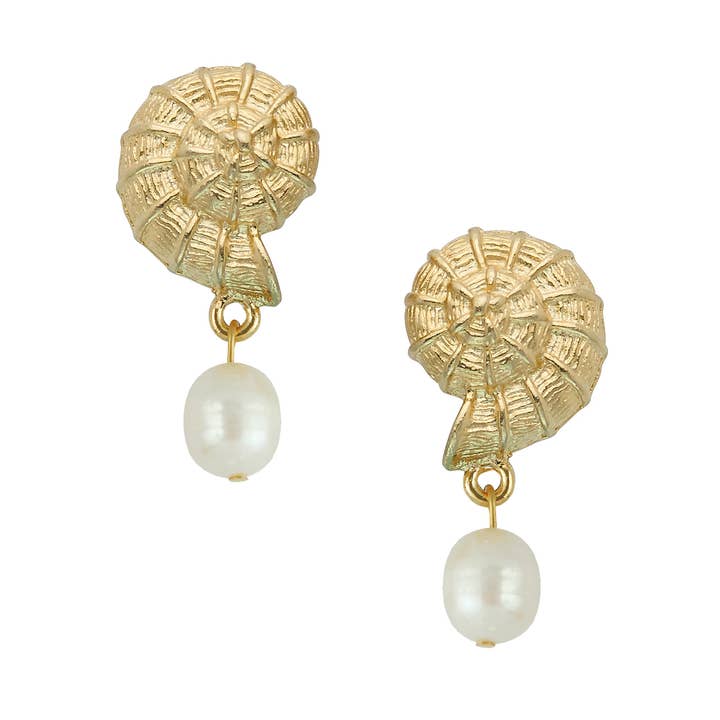 Nautical Shell + Pearl Earrings for wholesale by Susan Shaw