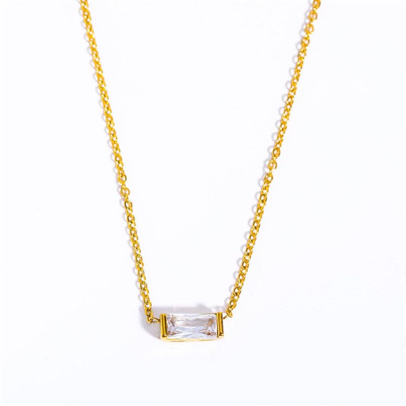 Perimade & Co. LLC - Wholesale Pendant/Charm Necklace - Rectangle Birthstone Charm Gold Necklace in Stainless Steel3