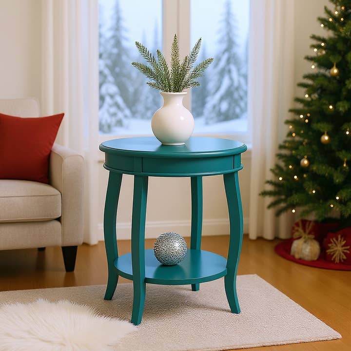 Wooden Cabriole Leg Accent Round Table & Bottom Shelf, Teal and other Purchase Wholesale pantofole. Free Returns & Net 60 Terms on Faire trending on Faire.