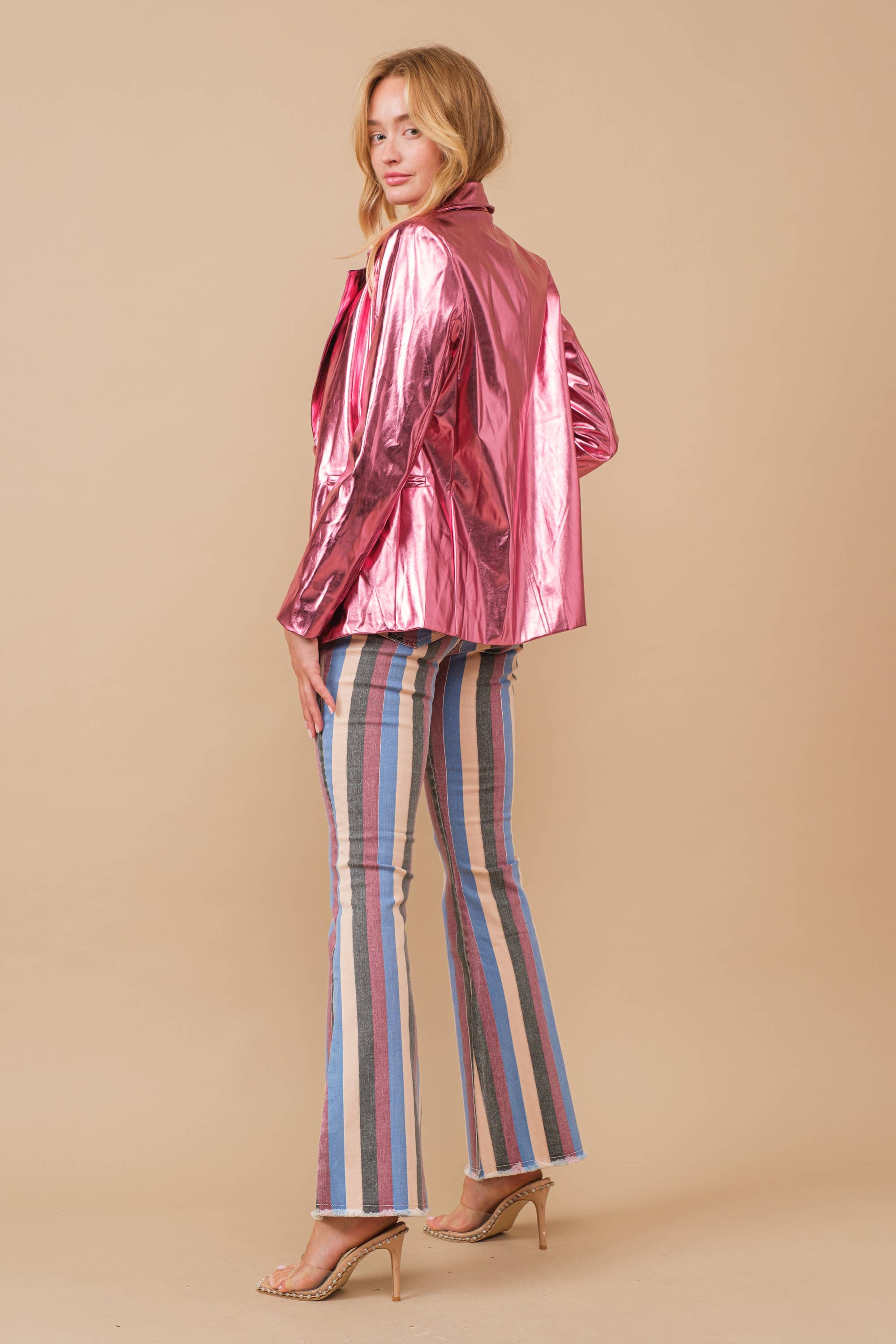 Blue B - Wholesale Blazer - Women's - 61245J - Metallic Pu Loose Single Blazer Jacket6