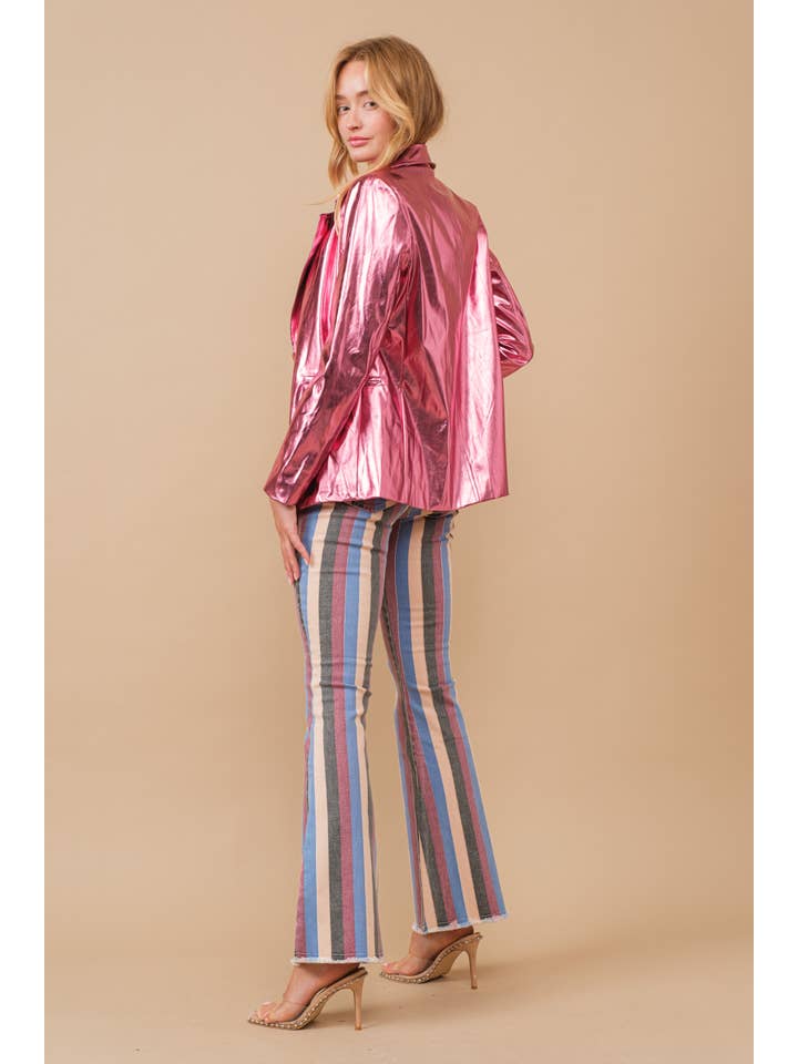 Blue B - Wholesale Blazer - Women's - 61245J - Metallic Pu Loose Single Blazer Jacket6