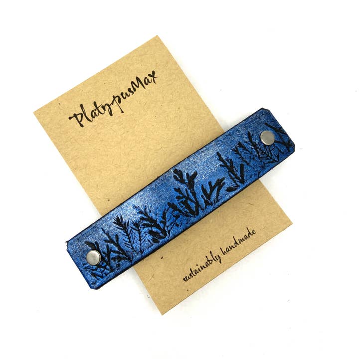 Tiny Forest Winter Trees Blue & Silver Shimmer Leather Hair for wholesale by PlatypusMax