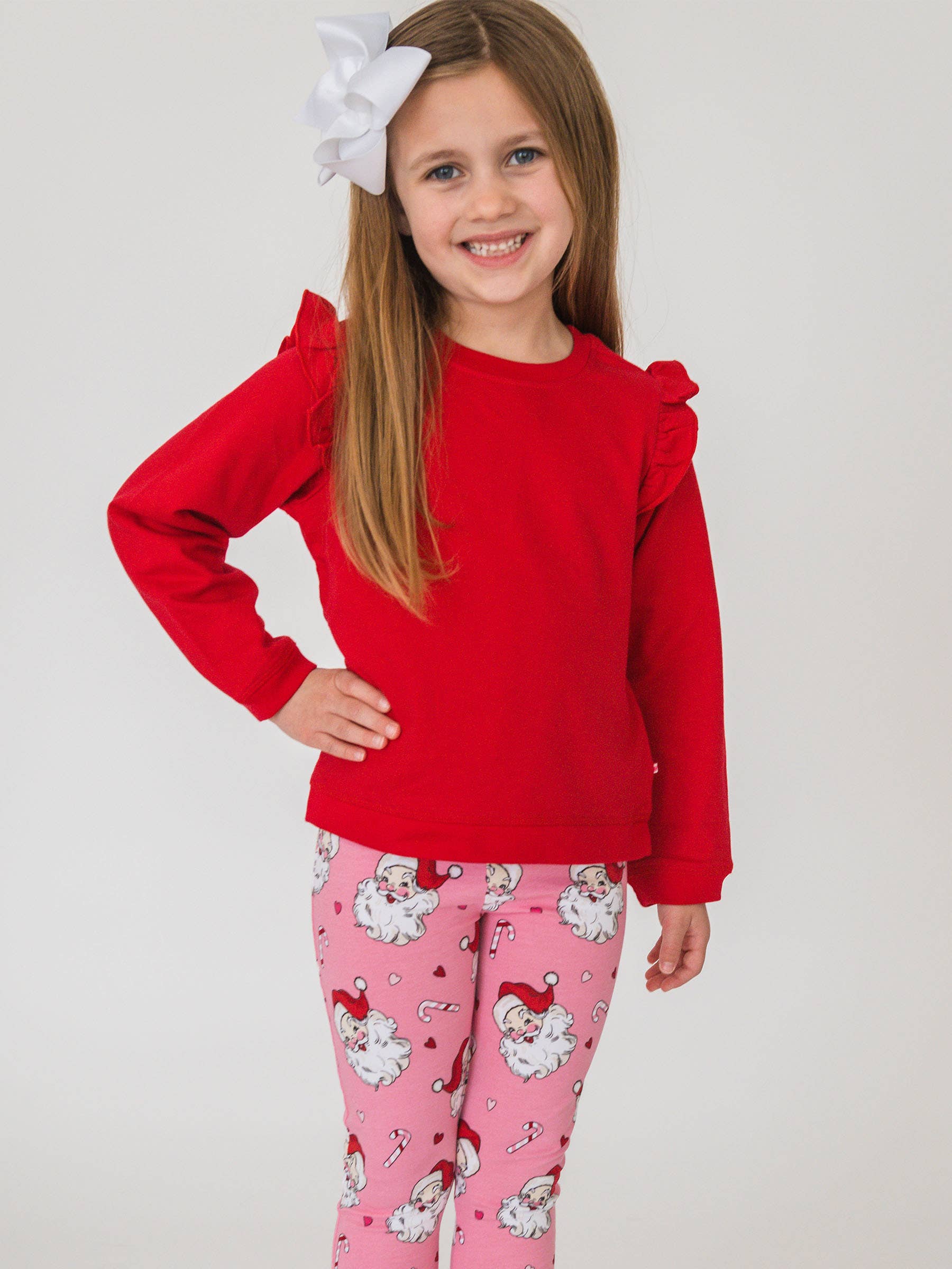 Rouge Sweat-shirt rouge en tricot à volants pour filles en vente sur Faire2