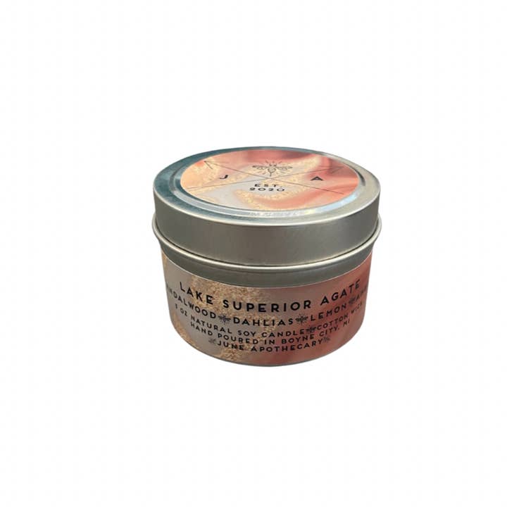 June Apothicarie - Wholesale Travel Candles - Lake Superior Agate 4oz Travel Candle-Michigan