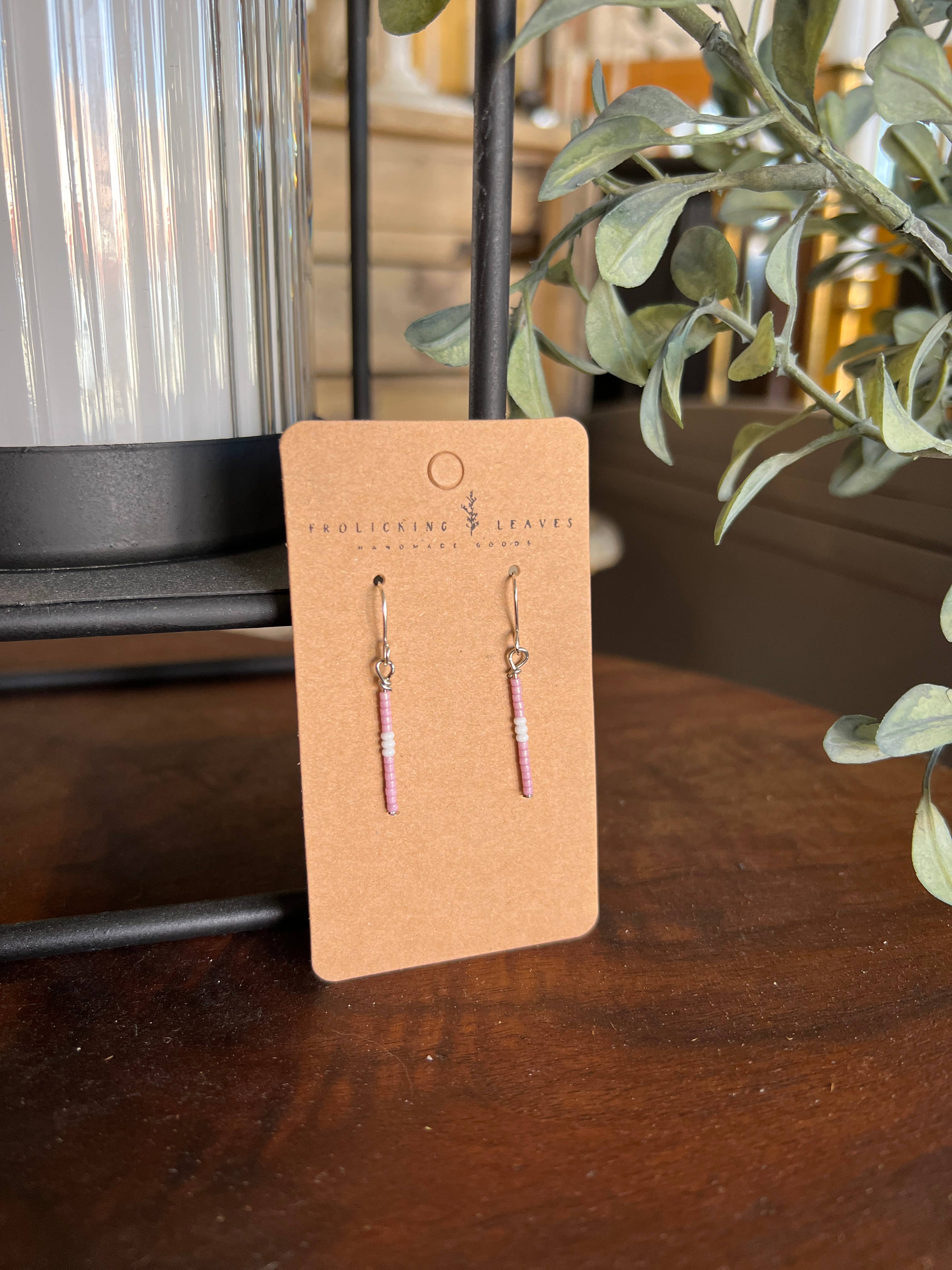 Frolicking Leaves - Wholesale Dangle Earrings - Pink and White Beaded Earrings3