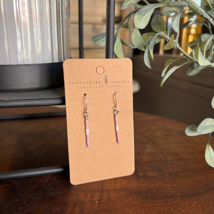 Frolicking Leaves - Wholesale Dangle Earrings - Pink and White Beaded Earrings3