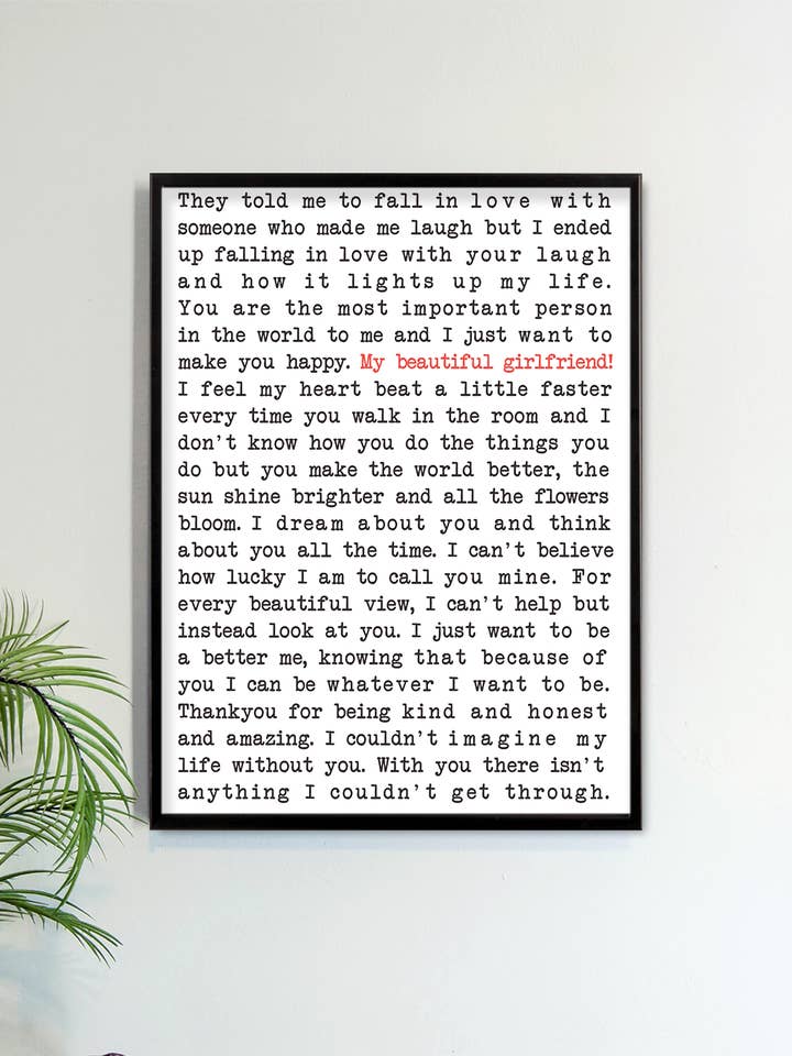 Stampa artistica con poesia della bella fidanzata per la vendita all'ingrosso da parte di Two Brides Presents