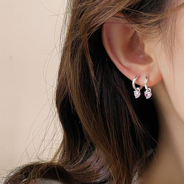 happyzzzsu – brincos huggies por atacado – Brincos de Diamante Coração Rosa Prata de 1ª Lei3