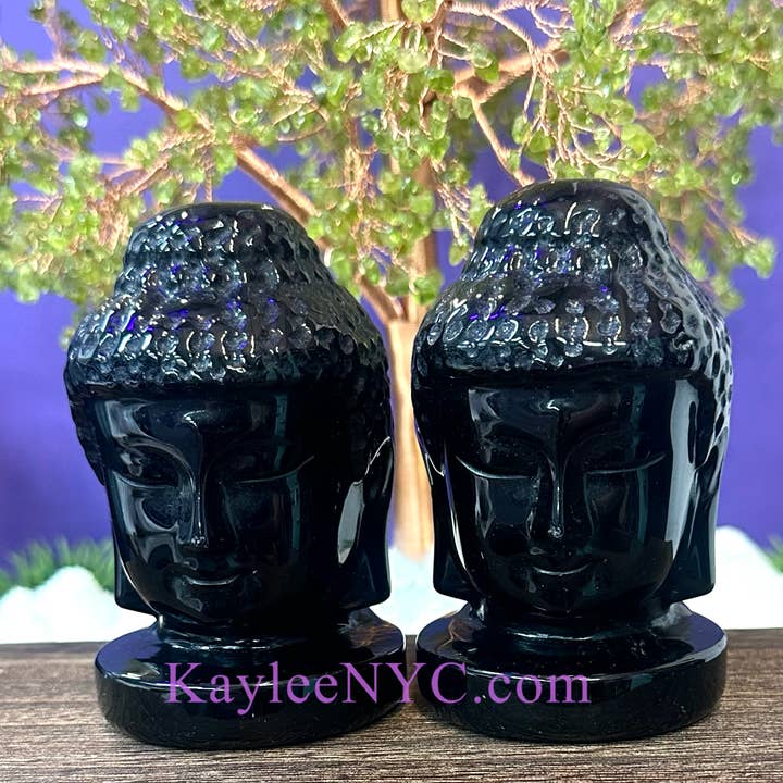 4” Natural Black Obsidian Guan yin Female Buddha Head for wholesale by KayleeNYC