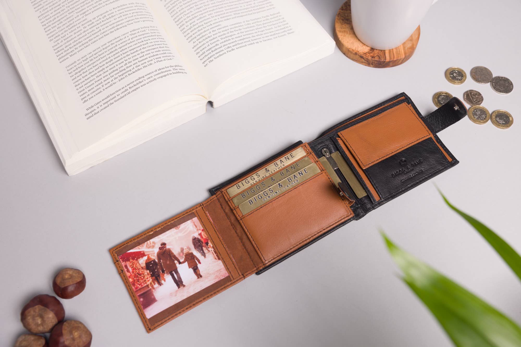 Redbrick – wholesale Wallet - Men’s – Biggs & Bane Large Capacity Men's Bifold Black & Tan Leather Wallet4