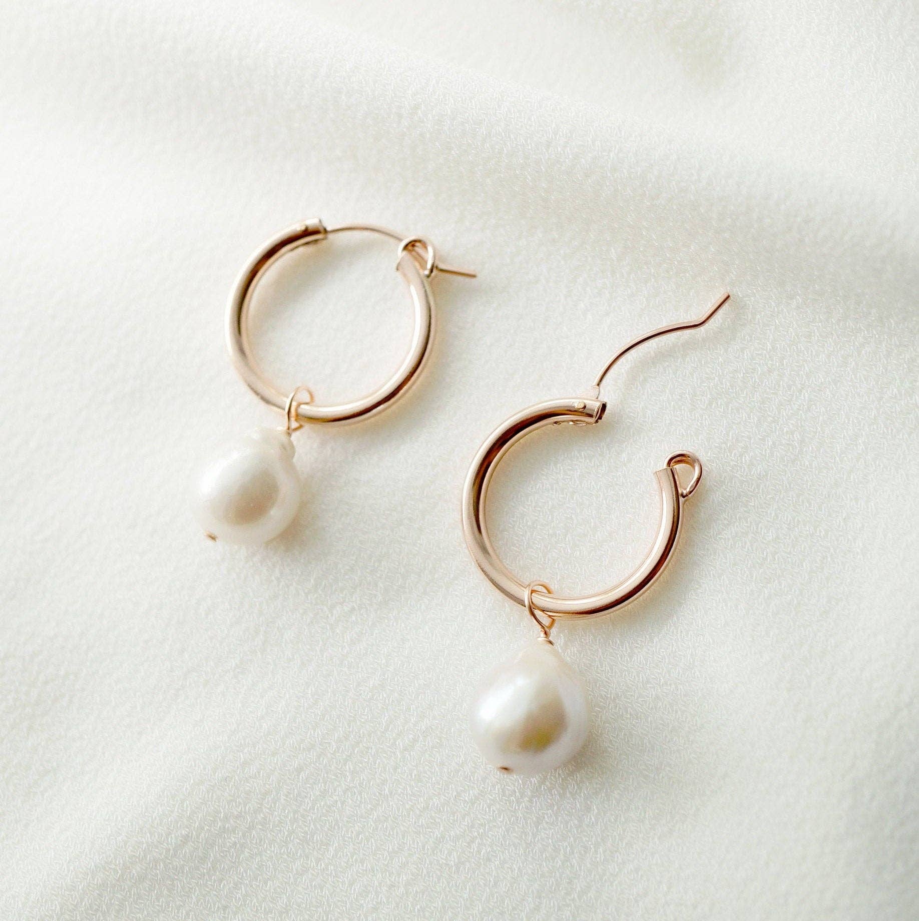 Hunter & Trove - Wholesale Hoop Earrings - Cultured Baroque Pearl 14K Gold Fi Hoop Earrings (Claudette)8