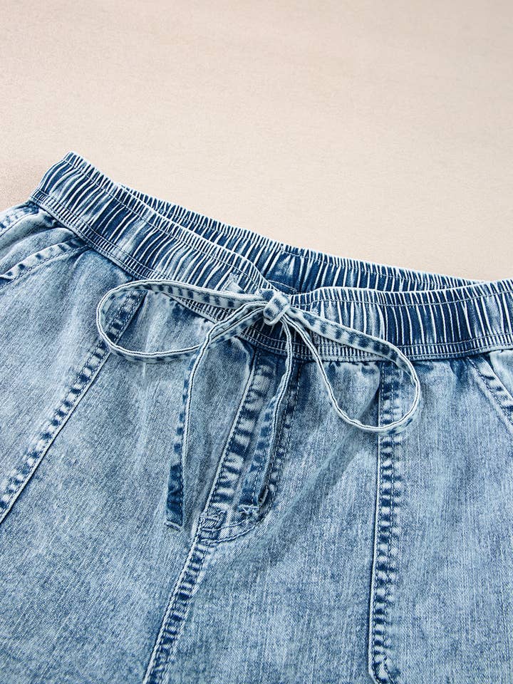 FULL TIME PURCHASE - Wholesale Jeans - Women's - Mineral Wash Drawstring Waist Loose Straight Denim Pants7