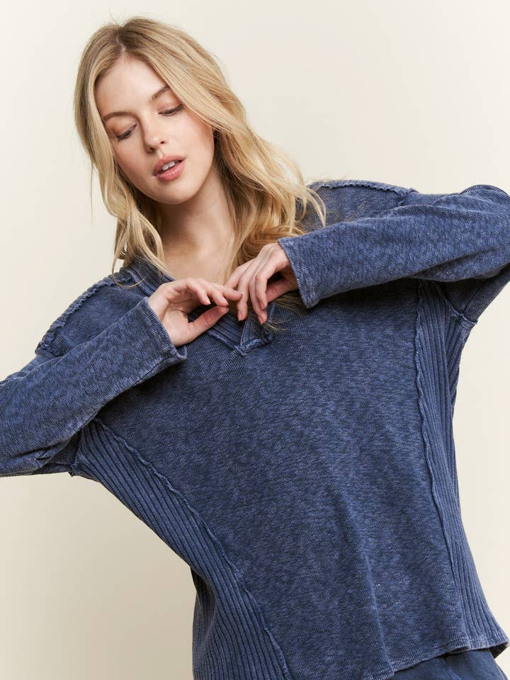 MineralWash Vneck Melgangie sweater HT6069 for wholesale by J.Her