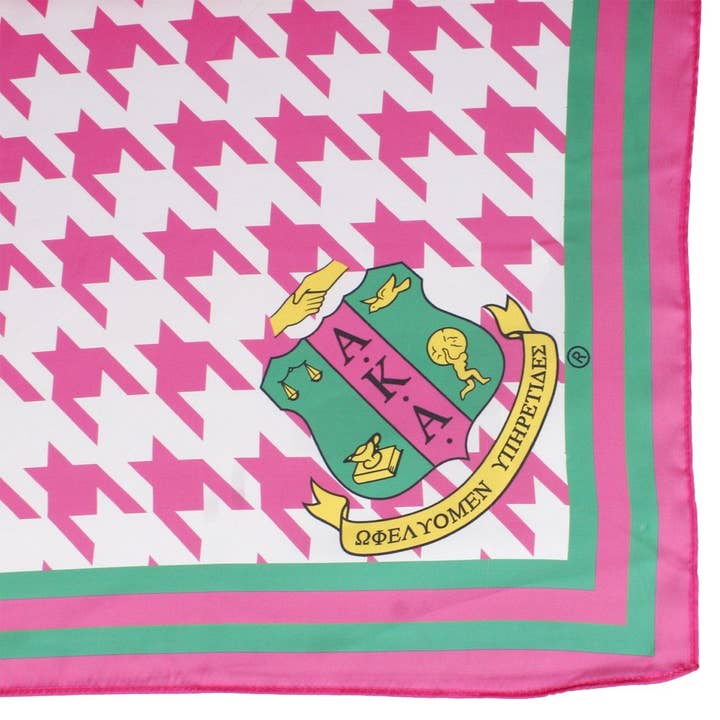 Pink and Green AKA Sorority Houndstooth Square Scarf for Women for wholesale on Faire2