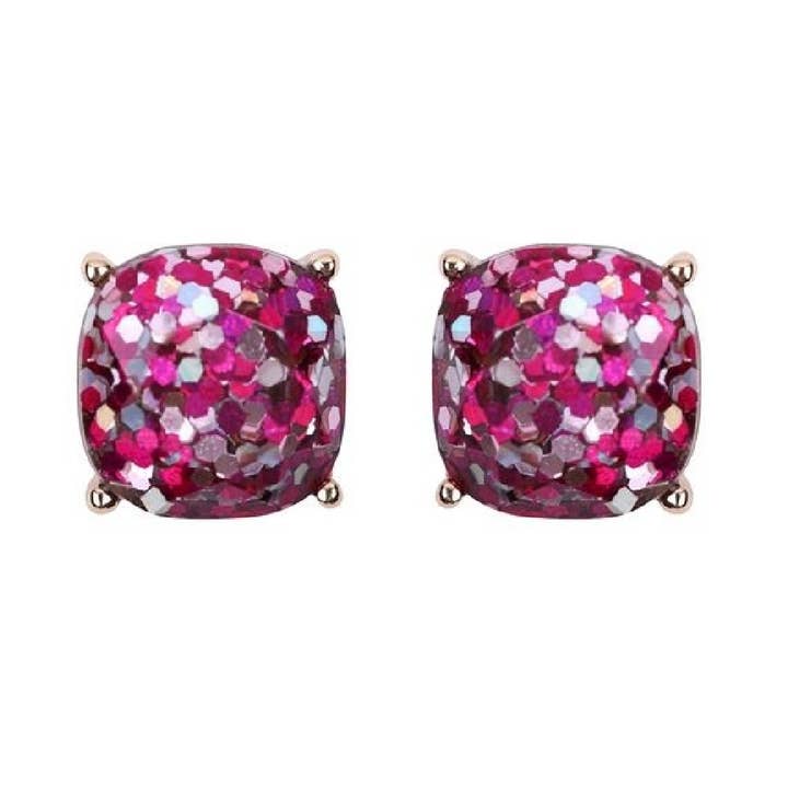 DOBBI - Wholesale Stud/Post Earrings - FACETED GLITTER CUSHION ACRYLIC POST EARRINGS2