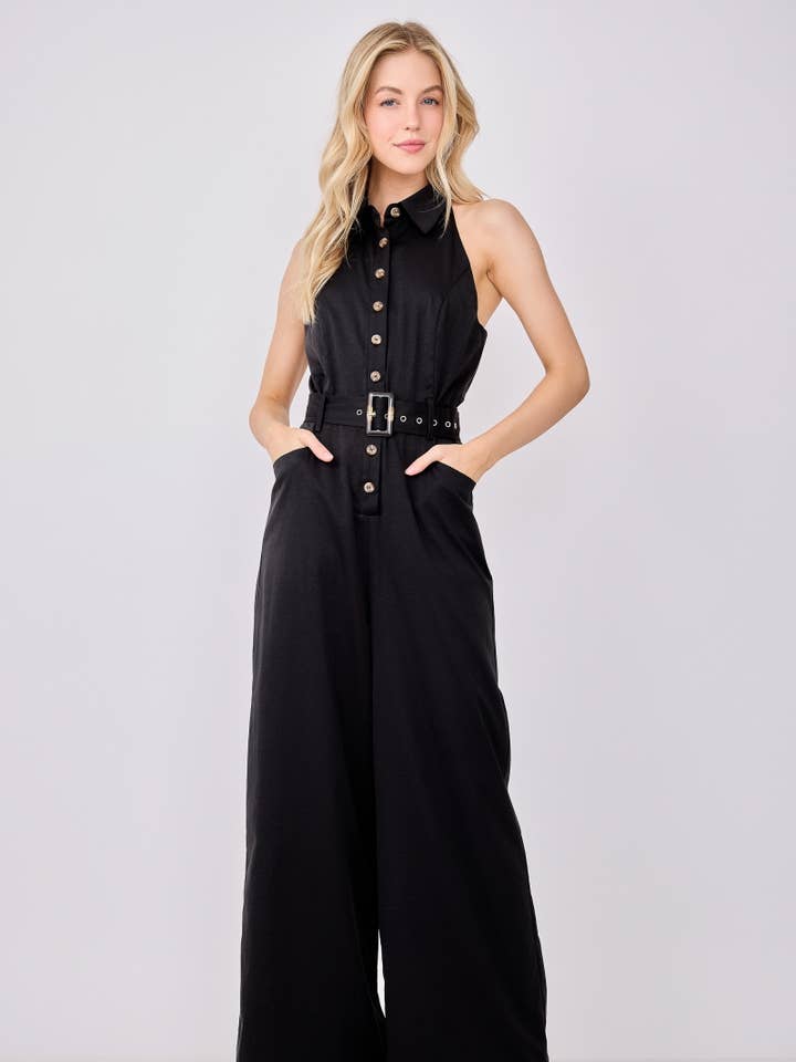 Combinaison sans manches à boutons HR3037-NOIR pour la vente par B I G H I T Fashion