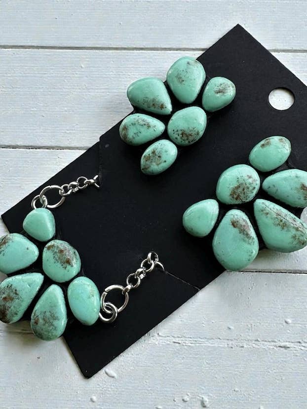 FAUX Turquoise Adjustable Necklace and Earring Set, Western Jewelry, Turquoise Jewelry for wholesale by Shop B.A Wear
