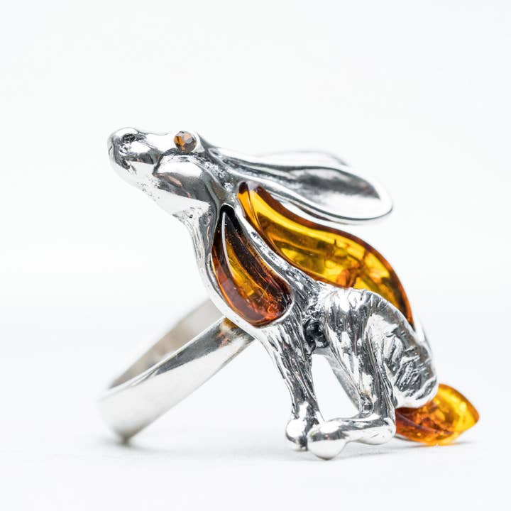 Baltic Amber Hare Ring Silver Hare Ring Silver Rabbit Ring for wholesale by Marcin Waryszak