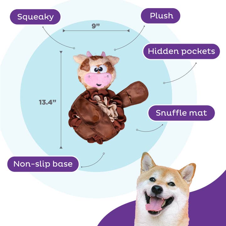Pet Palette Distribution - Wholesale Pet Plush Toy - Dog - Nina Ottosson Snuffle Palz Cow TNT Brown Large