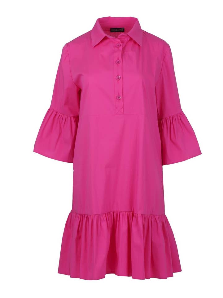 Vestido Manga Sino Fuchsia com Folhos por atacado de conquista