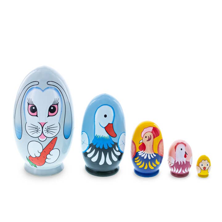 5 Egg Shape Wooden Nesting Dolls 5 Inches for wholesale by BestPysanky