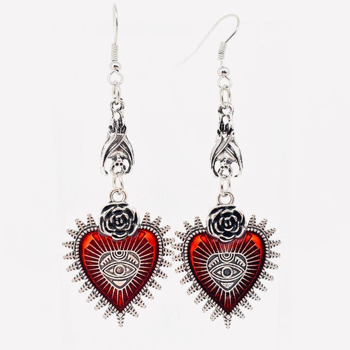 Dark Gothic Punk Bat Heart-shaped Bloody Eye Earrings - GT for wholesale on Faire