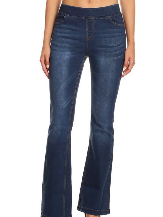 Color 5 - Wholesale Jeans - Women's - Plus size dark wash pull on denim flare jeans