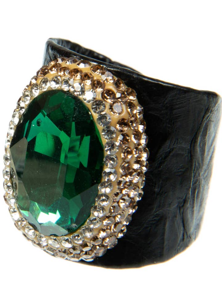 Glass Rhinestone Leather Rings for wholesale by Ole