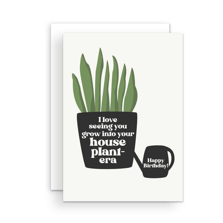 Houseplant Era Birthday Greeting Card (white) for wholesale by The Handcrafted Story