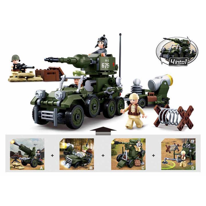 Texas Toy Distribution - Wholesale Building Set - Kids - WWII 4-in-1 Army Gift Box Building Brick Kit (353 pcs)