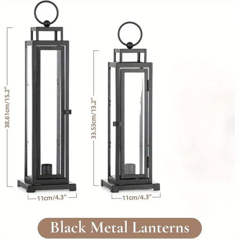 Huis Van Merken - Wholesale Lantern - Black Lantern Set (2) - Indoor Outdoor Candle Holders4