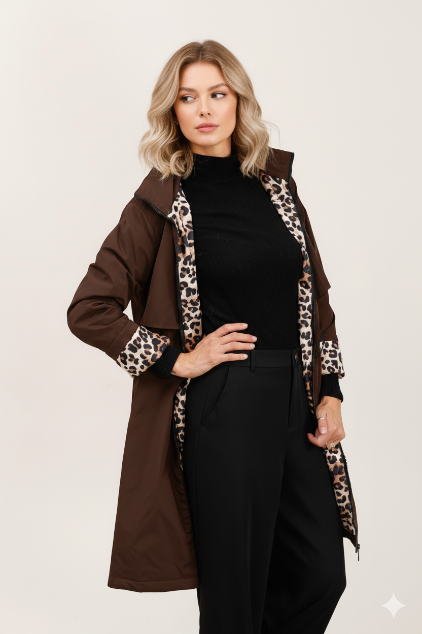 Attrait Paris - Wholesale Raincoat - Women's - Long and elegant raincoat with leopard lining - plus sizes3