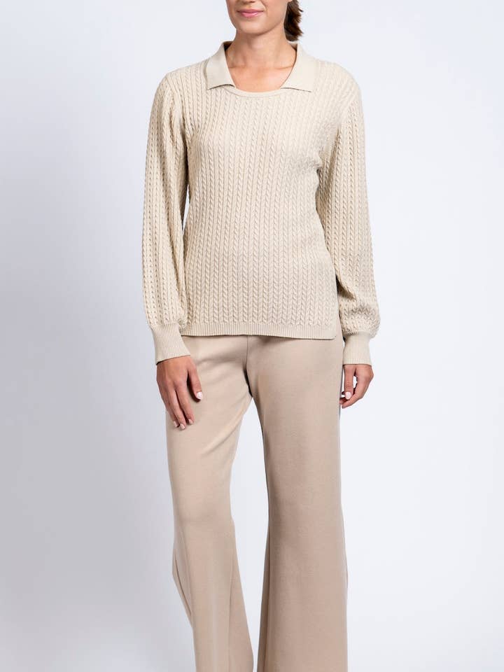 Biana - Wholesale Pants - Women's - Barb Milano-Knit Wide Leg Pants; Warm Beige2