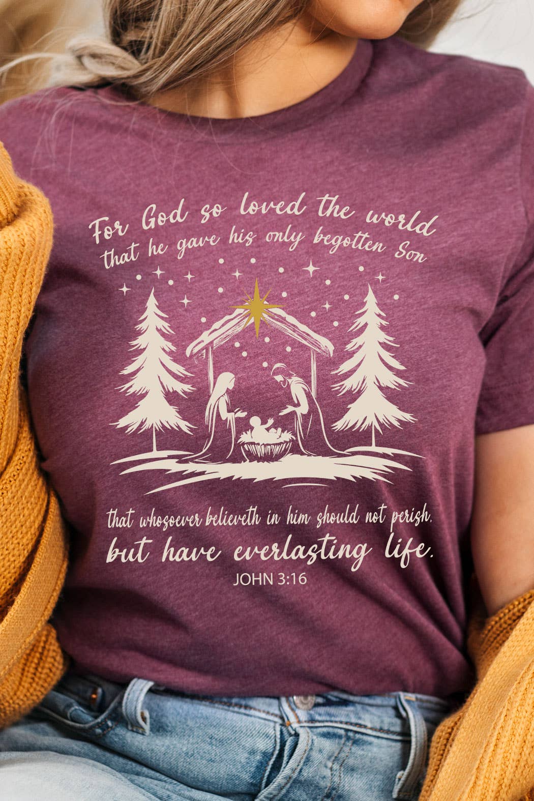 Kissed Apparel - Wholesale Screen Printed T-Shirt - Women's - For God So Loved The world Nativity Graphic Tee6