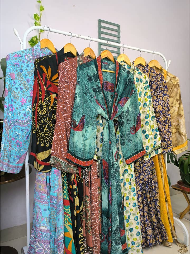 The Eastern Loom - Wholesale Kimono - Women's - Assorted Set - Recycled Silk Sari Kimono Robe Beachwear4