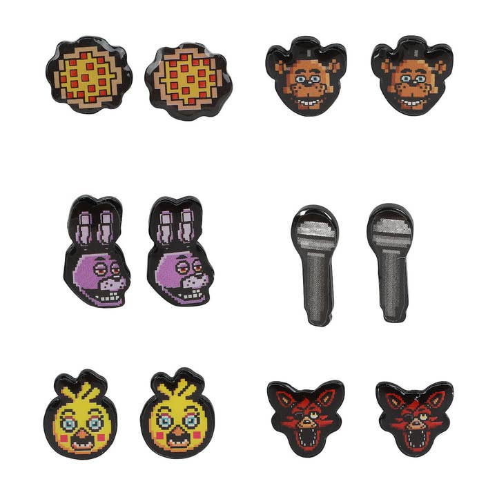 Bioworld Merchandising - Wholesale Stud/Post Earrings - Five Nights at Freddy's Pixelated 6 Pack Earring Set