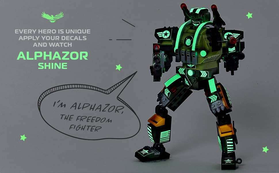 JitteryGit - Wholesale Building Set - Kids - Glow in The Dark Army Robot 3-in-1 Set (398 Pc) AlphaZor8