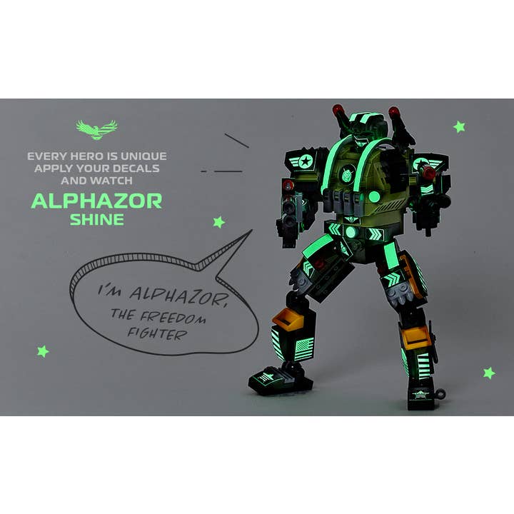 JitteryGit - Wholesale Building Set - Kids - Glow in The Dark Army Robot 3-in-1 Set (398 Pc) AlphaZor8