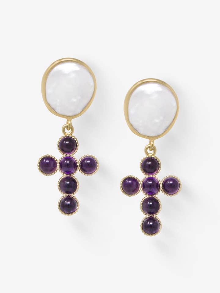 Hope Earrings With Amethyst And Pearls for wholesale by Vintouch Jewels