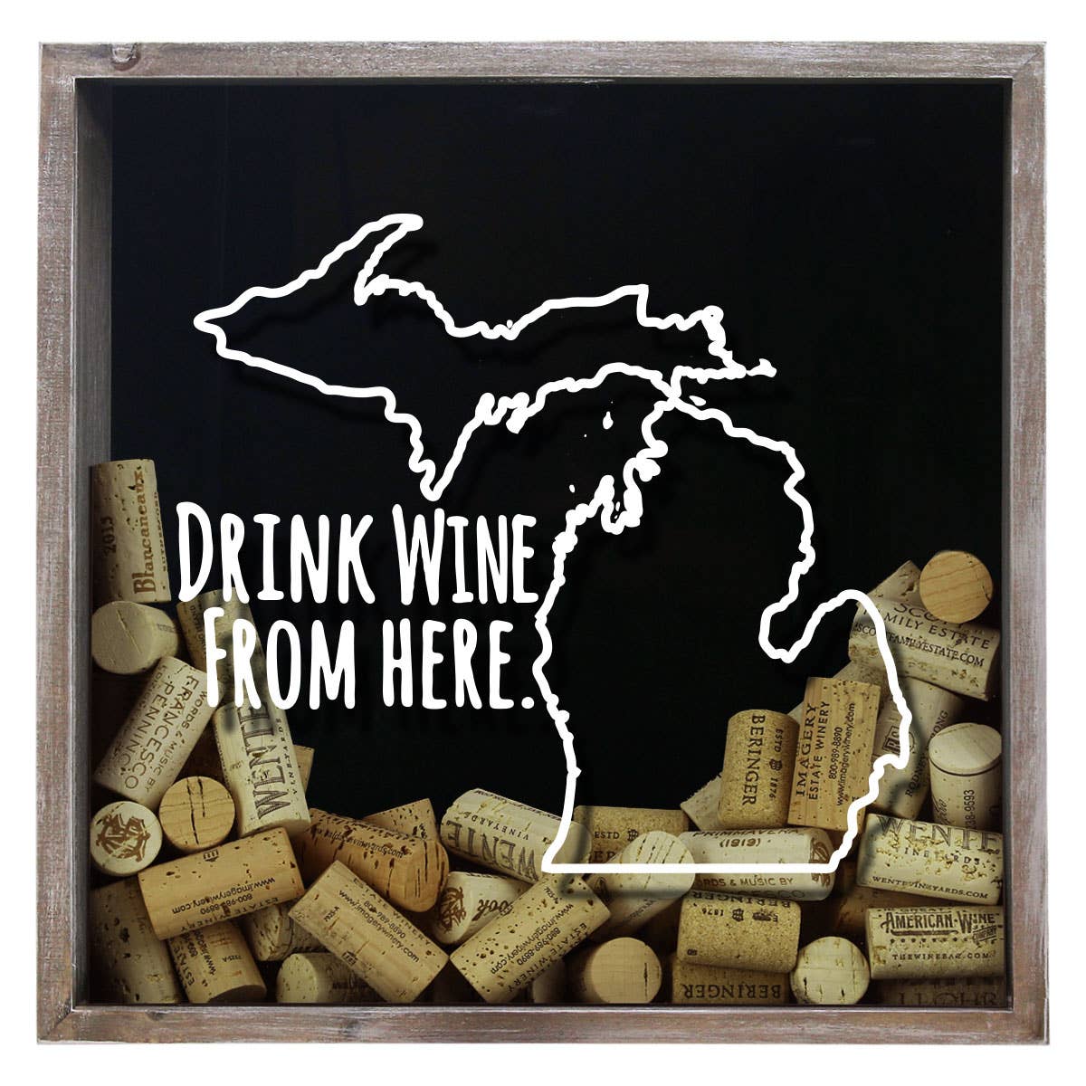 Torched Products - Wholesale Sign - Drink Wine From Here Beer Cap Shadow Box - Farmhouse Antique20