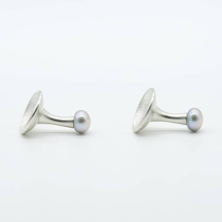 Abotoaduras de pérolas de prata esterlina por atacado de HanJi Jewelry